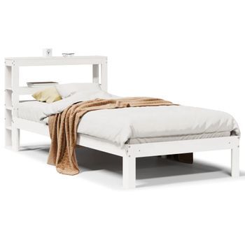 Cama Individual | Cama De Adulto | Estructura De Cama Con Cabecero Madera Pino Blanco 75x190 Cm Cfw338635