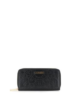 cartera grande con cremallera perimetral efecto piel con estampado en caliente black taglia unica