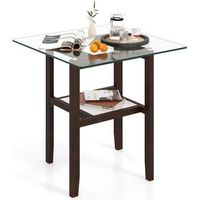 mesa de centro costway de 2 niveles 63 x 61 x 61 cm - madera de caucho - marron