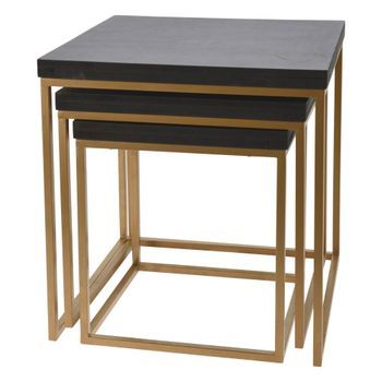 Well Home Juego De 3 Bancos En Madera Y Metal Color Negro