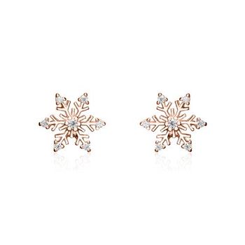 Pendientes copos de nieve de plata 925, oro rosa