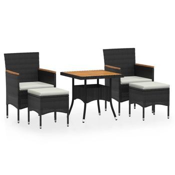Conjunto Comedor Jardin 5 Uds | Mueble Jardin Mesa Y Sillas Ratán Sintético Y Madera Acacia Negro
