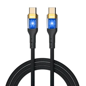 Cable USB-C a USB-C IGGUAL 3A 1 metro trenzado LED Negro