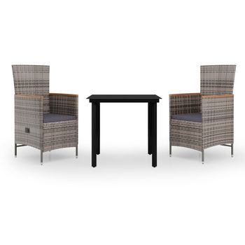 Juego De Comedor De Jardín 3 Piezas | Mueble De Jardín Con Cojines Gris