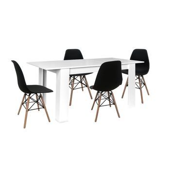 Mesa Extensible De Comedor O Cocina Blanco + 4 Sillas Estilo Nordico Negro