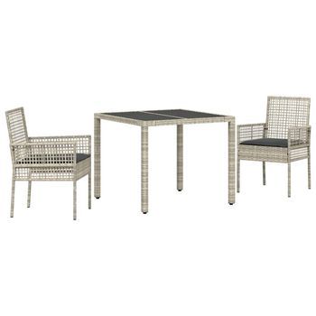 Conjunto De Comedor De Jardín 3 Piezas | Mueble De Jardín Gris Claro Ratán Sintético