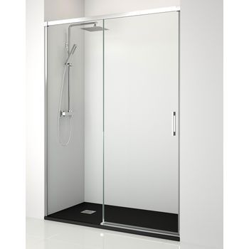 Mampara De Ducha Frontal Corredera 1 Puerta Corredera + 1 Fijo | Transparente | Cristal Templado 6mm Antical | 195cm De Altura  100 - 200cm | Perfilería Cromo | 190 Cm (adaptable 184-189cm) - Transparente - Cromo Brillo