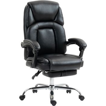 HOMCOM Silla de Oficina Reclinable con Reposapiés Extraíble en Piel PU, Capacidad 120 kg, Negro   Aosom España