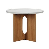 mesa de centro redonda moderna de 50 cm efecto marmol madera clara