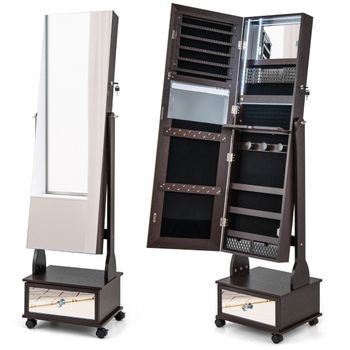 Armario Para Joyería Con 3 Espejos, Cajón, Ruedas Y Luces, Espejo Para Joyería Blanco 159 Cm