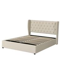 cama tapizada 140x190 terciopelo beige con arcon cabecero orejero y botones decorativos