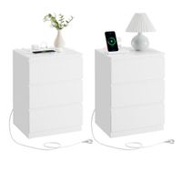 kailyn coleccion - mesita de noche con estacion de carga con cajones puertos usb blanco  2