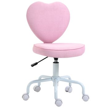 HOMCOM Silla giratoria diseño adorable en forma de corazón ajustable en altura cubierta de lino Rosa 40x50x79-89 cm   Aosom España