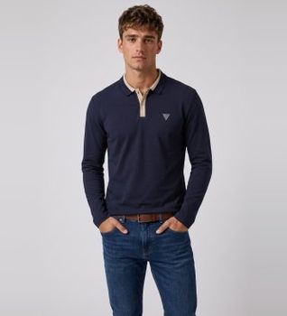 Guess para hombre. M6BP11K6203 Polo texturizado de manga larga marino (XL), Casual, Poliéster