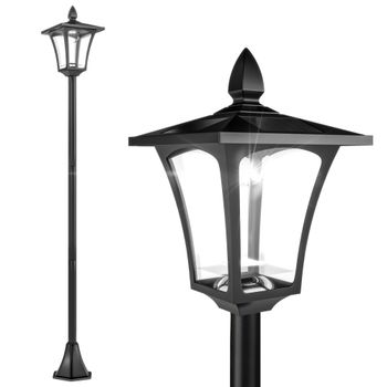 Outsunny Farola Solar para Jardín con Panel Solar Encendido Automático y Marco de Acero Inoxidable 18x18x160 cm Negro   Aosom España