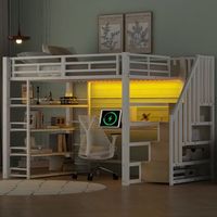 cama alta metalica blanca 140 x 200 cm con escritorio escalera y almacenaje