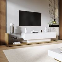 mueble tv con led alto brillo y cajones 170 cm blanco