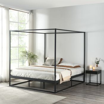Estrucrura De Cama Kristianstad Con Dosel Metal 160x200 Cm - Negro [en.casa]