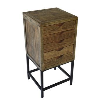 Mesa Auxiliar Indi De Diseño Rústico Con Patas Metálicas Negras Y Estructura De Madera De Abeto En Acabado Anogalado