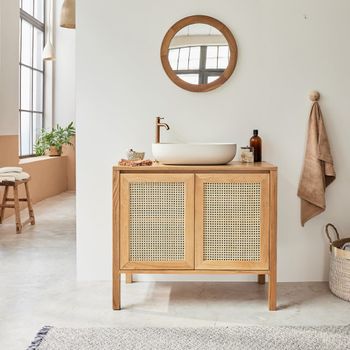 Mueble de baño de teca maciza y rejilla 90 cm