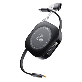 Cable retráctil y de almacenamiento 4 en 1 de 120 W USB-A/Type-C a Tipo C/iP Cable PD QC FCP AFC SCP de carga rápida y t