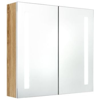 Armario De Baño Con Espejo Y Led Blanco Y Roble 62x14x60 Cm Vidaxl