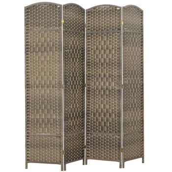 HOMCOM Biombo interior de madera 4 paneles separador de ambiente plegable para salón dormitorio 180 x 180 cm roble oscuro
