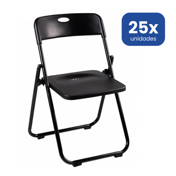 Pack 25 Sillas Plegables Adanity 40x39x75 Cm - Negras Resistentes Hierro Reforzado