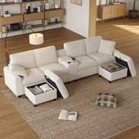 sofa esquinero de 4 plazas con 2 reposapies con almacenaje portavasos y puerto usb - 315 x 135 x 81 cm - pana - beige