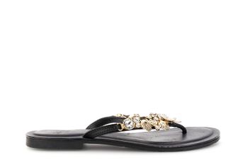 chanclas planas de piel con accesorios joya black 38