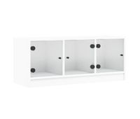 mueble tv - mesa de tv con puertas de vidrio blanco 102x37x42 cm