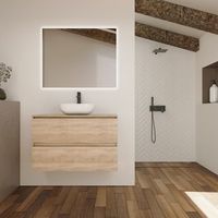 conjunto de bano kaji  100 cm bardolino  dos cajones  lavabo sobre encimera  mueble montado  no incluye espejo  alday