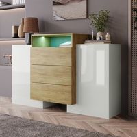aparador - mueble de almacenamiento - mdf - blanco y color madera 140x30x775cm