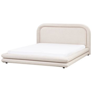 Cama Tapizada De Tela Con Cabecero Y Somier Muebles De Dormitorio Beige Claro 180 X 200 Cm Lavardens