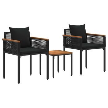 Juego De Muebles De Exterior | Mobiliario De Jardín Con Cojín Negro Ratán Sintético