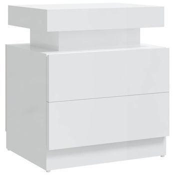 Mesita De Noche | Mesa Auxiliar | Mesilla Madera De Ingeniería Blanco Brillo 45x35x52 Cm