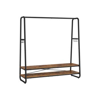 Perchero Burro Recibidor con Estantes Ganchos en Forma de S Marco de Acero, Marrón Rústico + Negro / 138A cm