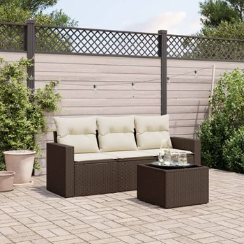 Set De Sofás De Jardín 4 Uds | Juego De Muebles De Jardín Y Cojines Ratán Sintético Marrón Cfw94385