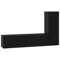 conjunto de mueble de tv 3 uds  mueble de salon  gabinete de tv roble negro madera de ingenieria