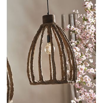Lampara De Techo Papel Mache Akil Marron 55cms. 36dx55 Cms