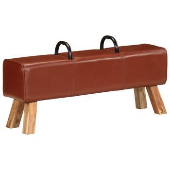 Banco Potro De Gimnasio Cuero Auténtico Marrón 110 Cm Vidaxl