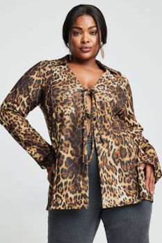 Limited Collection Top Marrón Leopardo Con Lazos, Mujer Curvy Y Tallas Grandes, Limited Collection