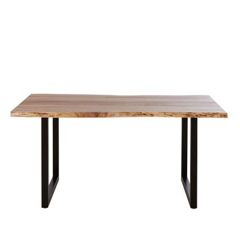 Mesa de comedor de acacia maciza y metal negro de 160 cm