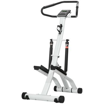 SPORTNOW STEPPER con 12 niveles de resistencia, pantalla LCD, 2 ruedas, 80 cmx61 cmx134 cm, Blanco + Negro   Aosom España