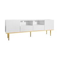 mueble de tv moderno de 165 cm blanco con detalles dorados y almacenamiento