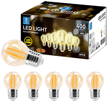 Aigostar Vintage Bombilla LED E27,4W Equivalente a 37W, Luz Cálida 2200K,420lm, G45 Bombilla Filamento Led,No Regulable,6 Pieza