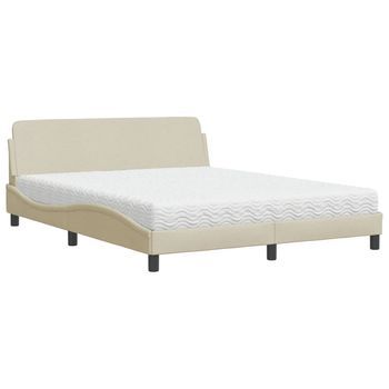 Cama Matrimonial | Cama Para Adultos | Cama Con Colchón De Tela Color Crema 160x200 Cm