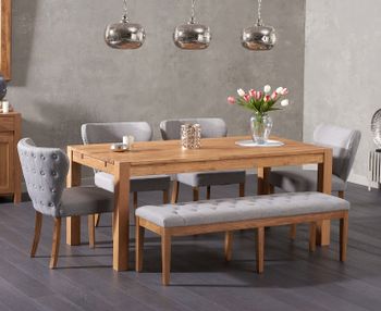 Verona 180cm Solid Oak Dining Table and Isobel Fabric Chairs and Camille Grey Fabric Bench - Grey, 2 Chairs