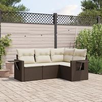 conjunto de sofas de jardin 4 uds  mueble jardin mesa y sillas y cojines ratan sintetico marron cfw113036