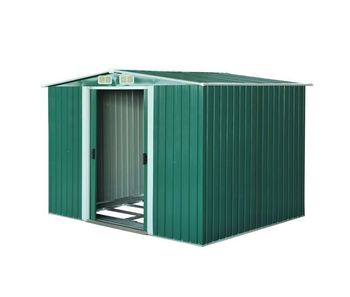 Outsunny caseta de jardín exterior 258x206x178 cm 5,3m² cobertizo de jardín exterior con base puertas correderas y ventilaciones para almacenamiento de herramientas jardinería verde